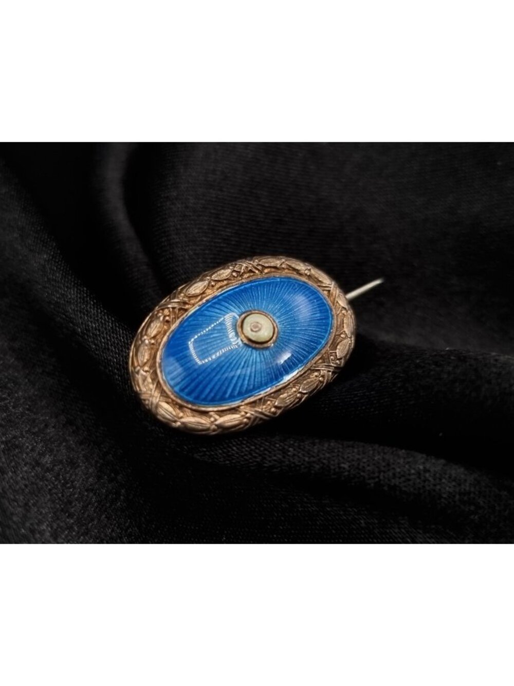 Antique Early 1900s 925 Sterling Silver Blue Enamel Brooch